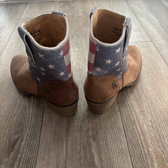 Women’s STERLING RIVER Cowboy Boots | Short | Size 8.5 M | Brown Stars & Stripes - Picture 7 of 12